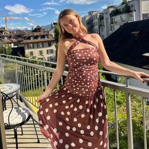 Free People Raylon Midi Dress in Chocolate Combo